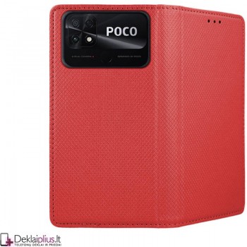 Telone atverčiamas dėklas - raudonas (telefonams Xiaomi Poco C40)